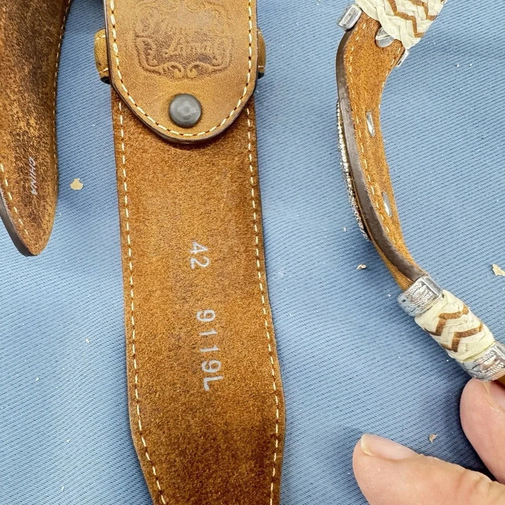 Tony Lama Western Belt Mens 42 Brown Leather Concho Rawhide Whipstitch Rodeo